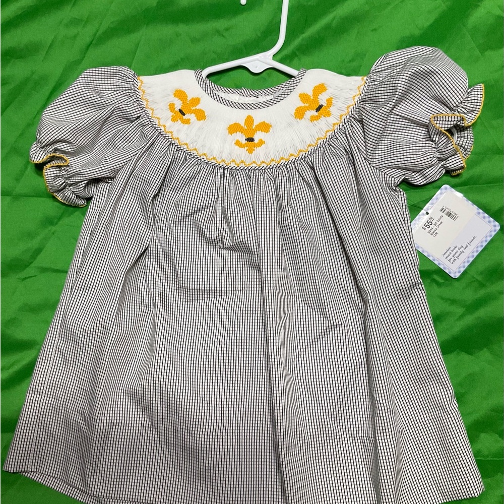Smocked Gingham Dress with Floral Embroidery